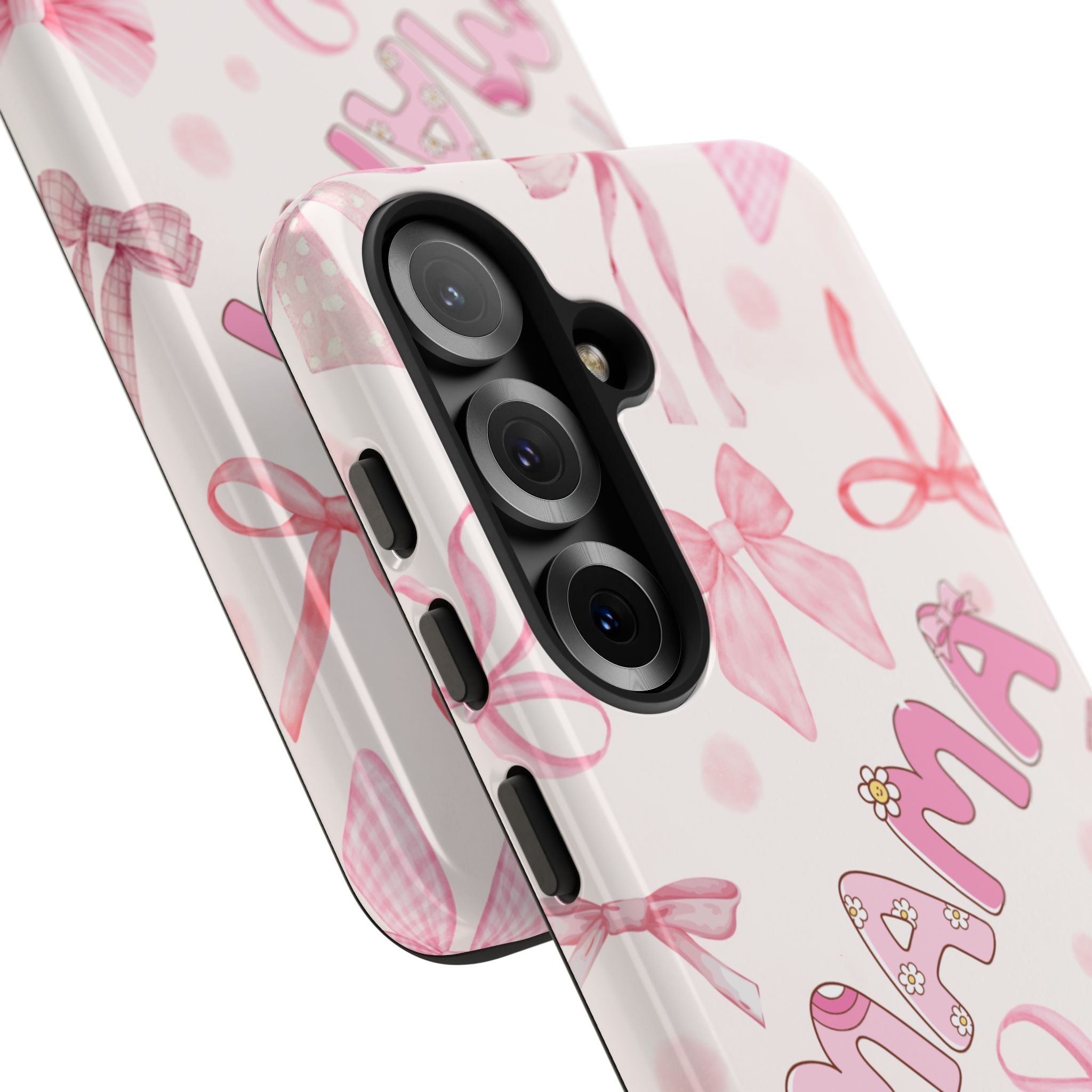 Mama Pink Bow Tough Phone Case – Cute Floral Ribbon Protective Cover