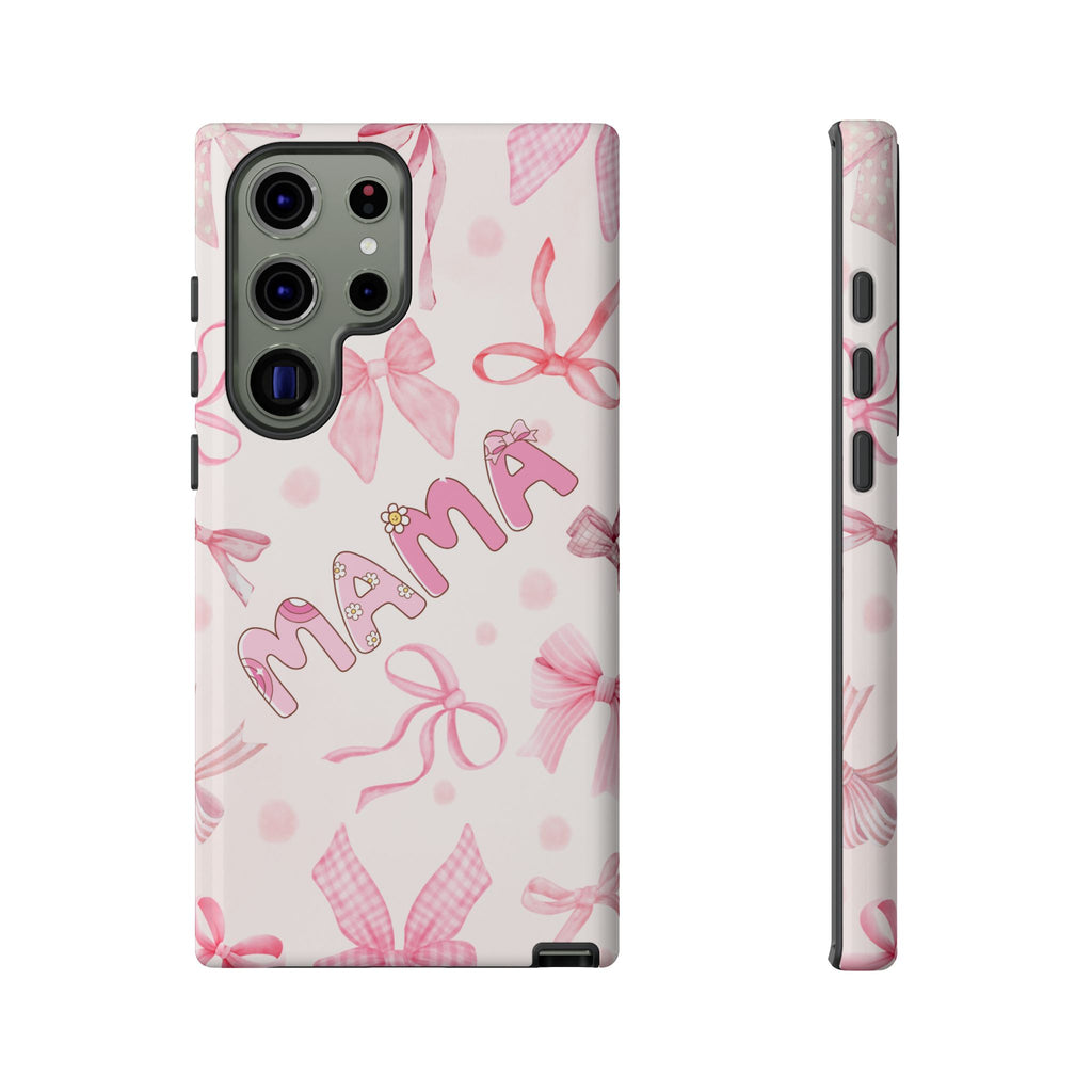 Mama Pink Bow Tough Phone Case – Cute Floral Ribbon Protective Cover