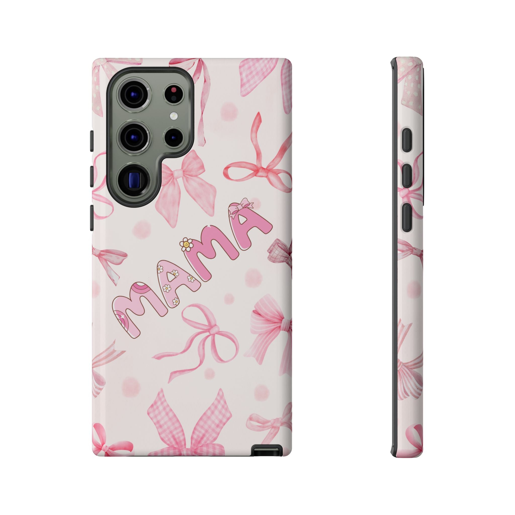 Mama Pink Bow Tough Phone Case – Cute Floral Ribbon Protective Cover