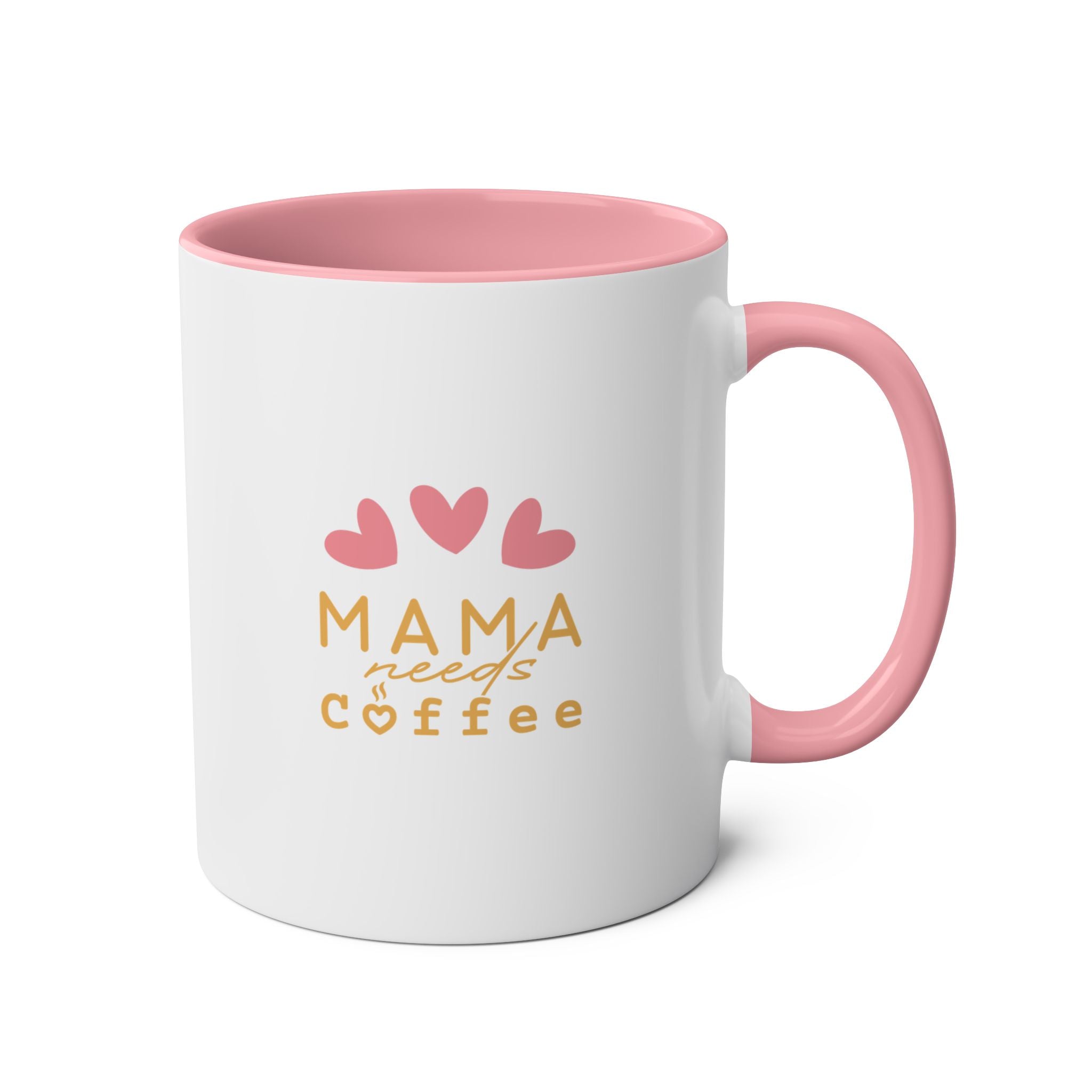 Mama Needs Coffee 11oz Two-Tone Coffee Mug — Cute Heart Design, Gift for New Moms & Mother's Day
